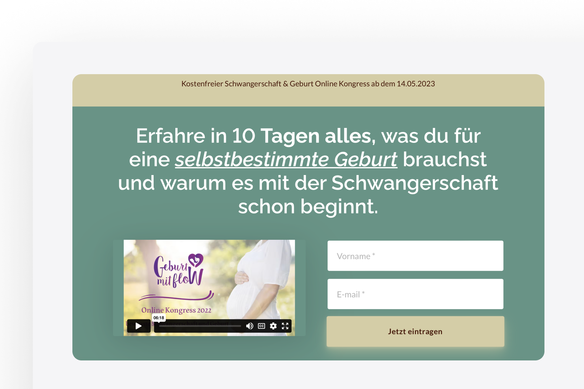 Landing page example Webinar Geburt mit Flow