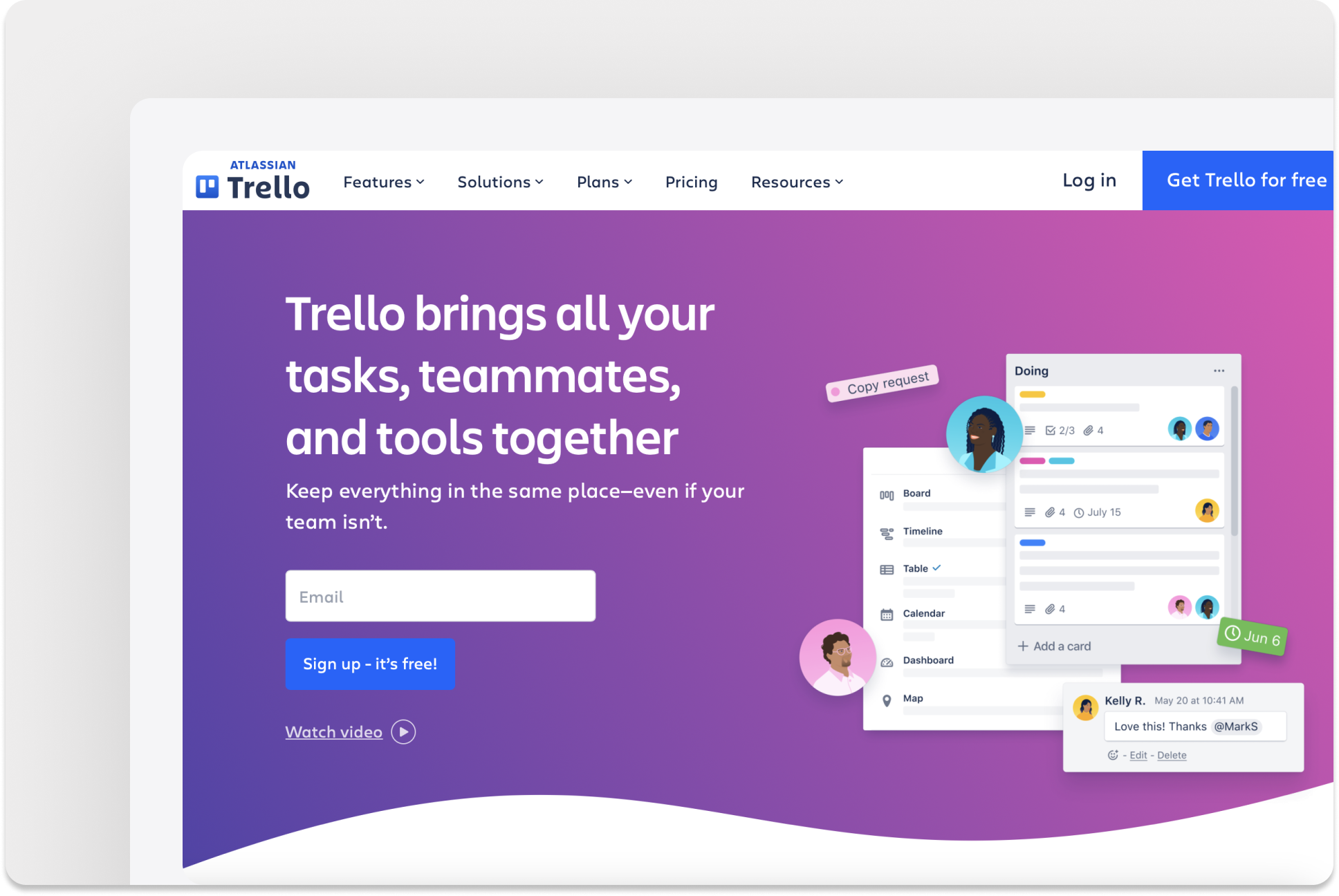 Trello hero section example