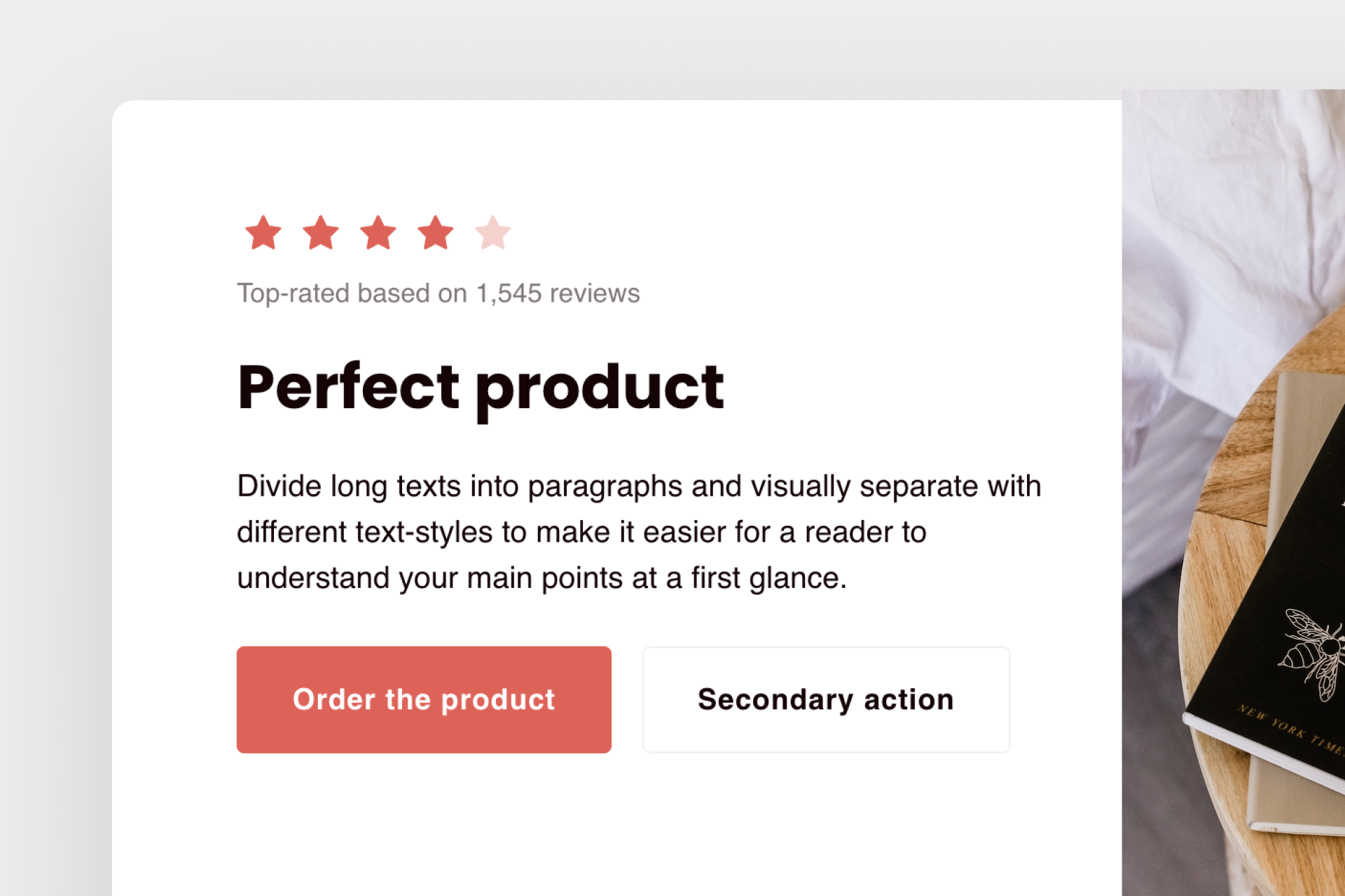 Customer review on a landing page 