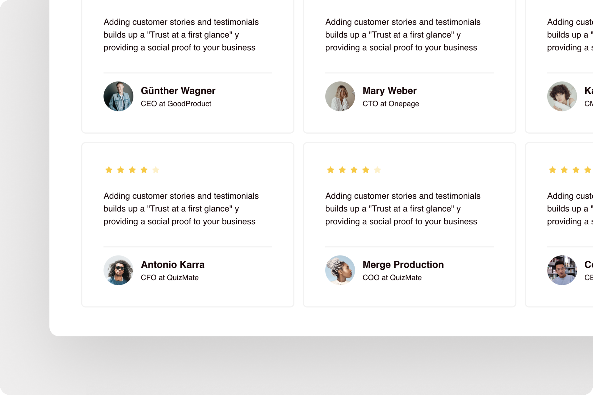 testimonial website Onepage 