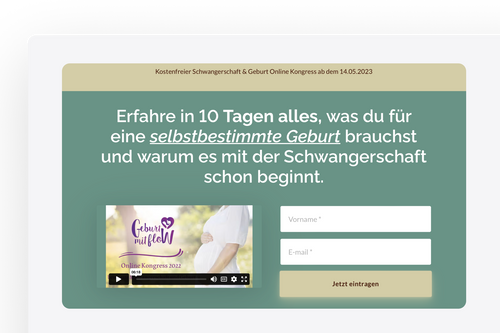 Landing page example Webinar Geburt mit Flow