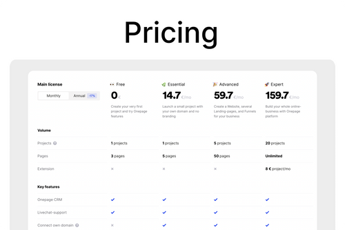 pricing onepage